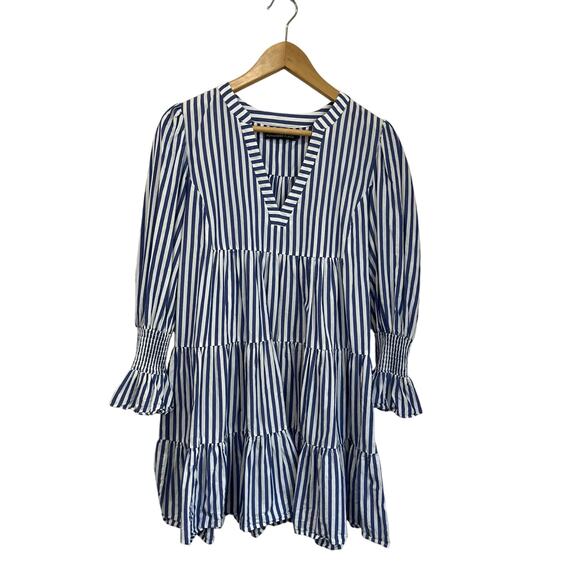 Tuckernuck Pomander Place Blue Stripe Dress Size M Cotton Poplin Preppy - Picture 5 of 10